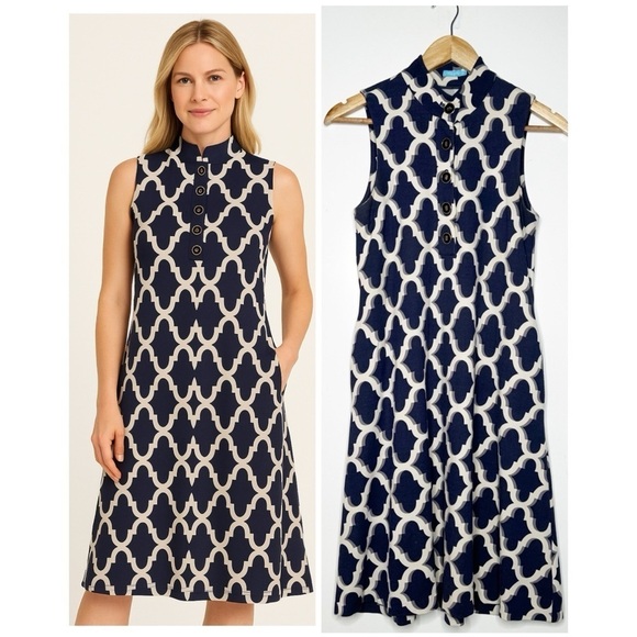 J. McLaughlin Dresses & Skirts - J. McLaughlin Blue Print Sleeveless 1/4 Button Dress Size XS